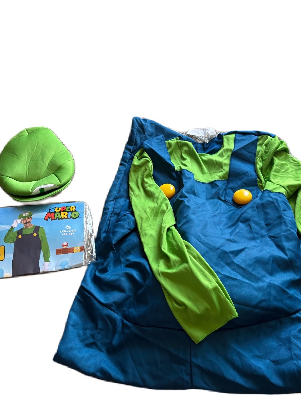 Super Mario Luigi Costume Large XL Blue Green Halloween Adult Men’s Nintendo